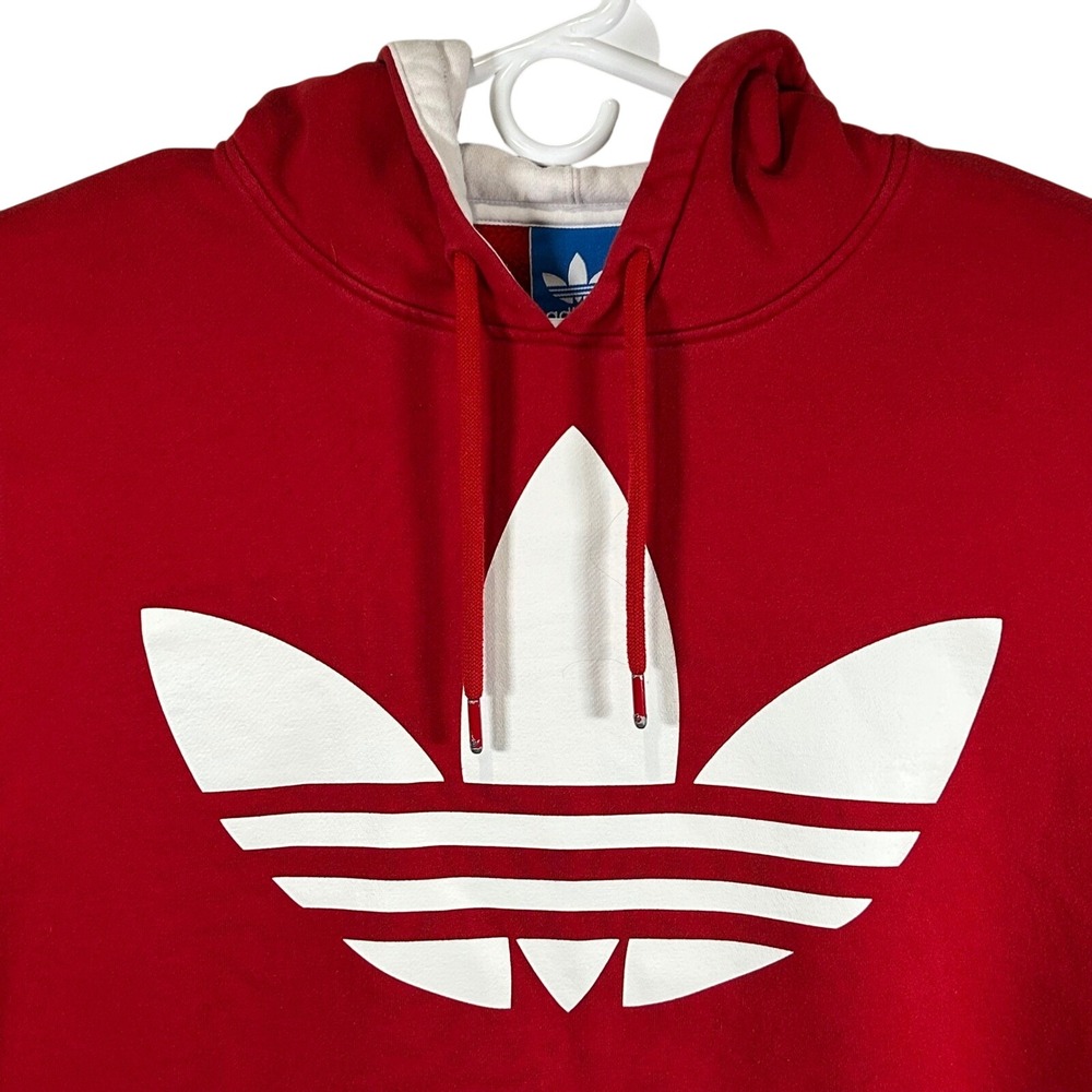 Vintage Adidas Red Trefoil Big Logo Hoodie Mens XL Back Pullover Rare HTF